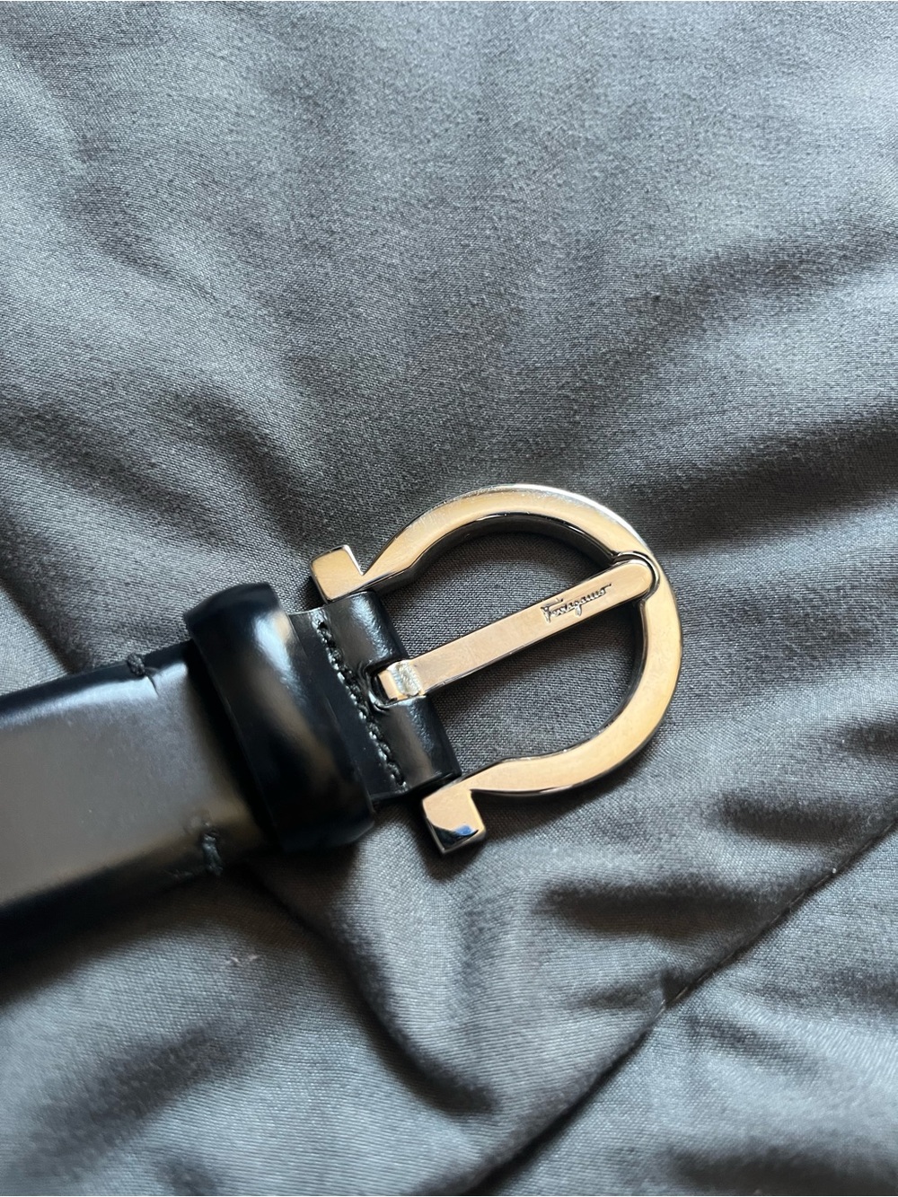Salvatore Ferragamo Black Leather Belt with Silver Gancini Buckle